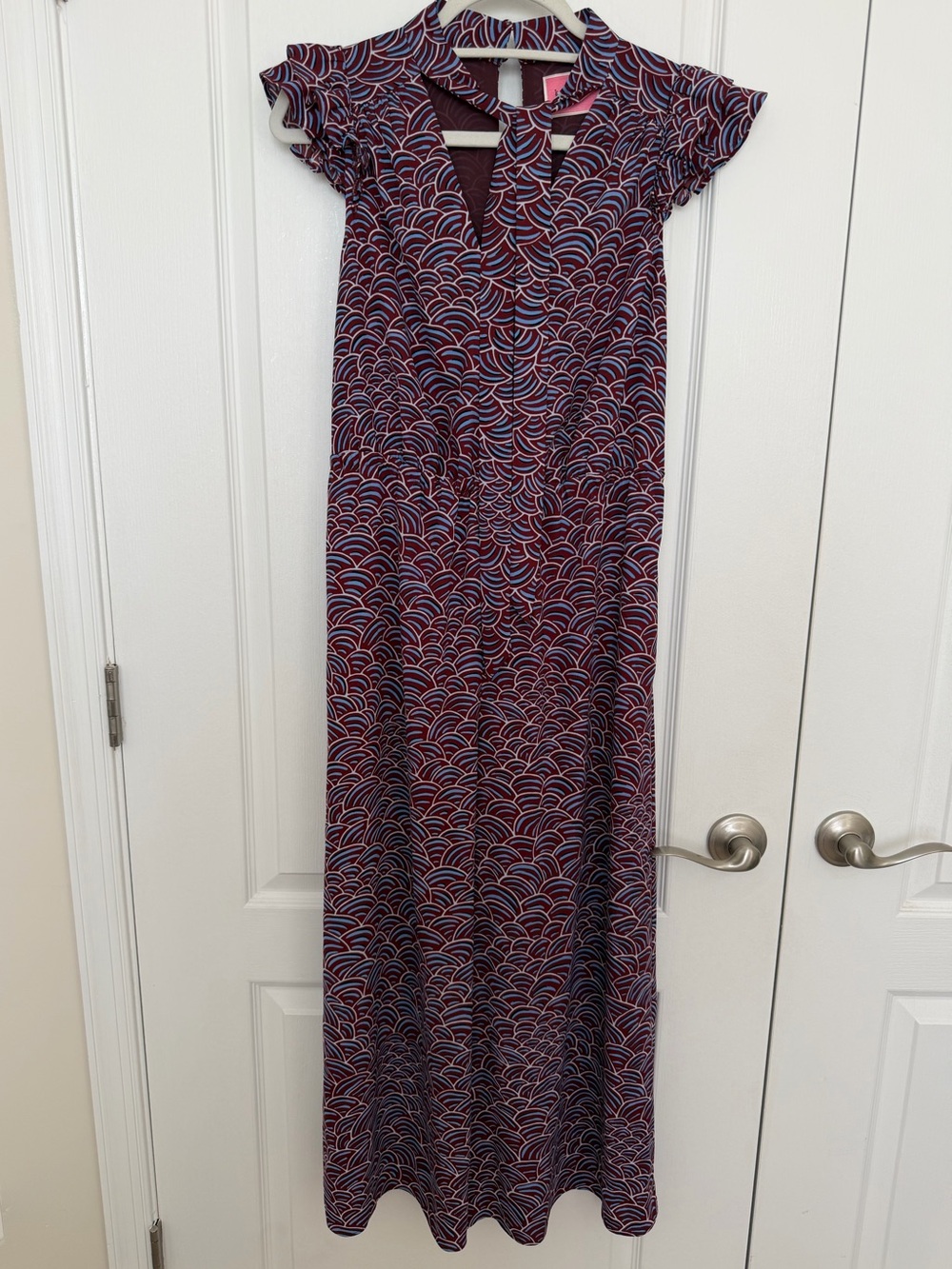 Like New Kate Spade Blue & Maroon Scallop-Print Jumpsuit size Small / Medium